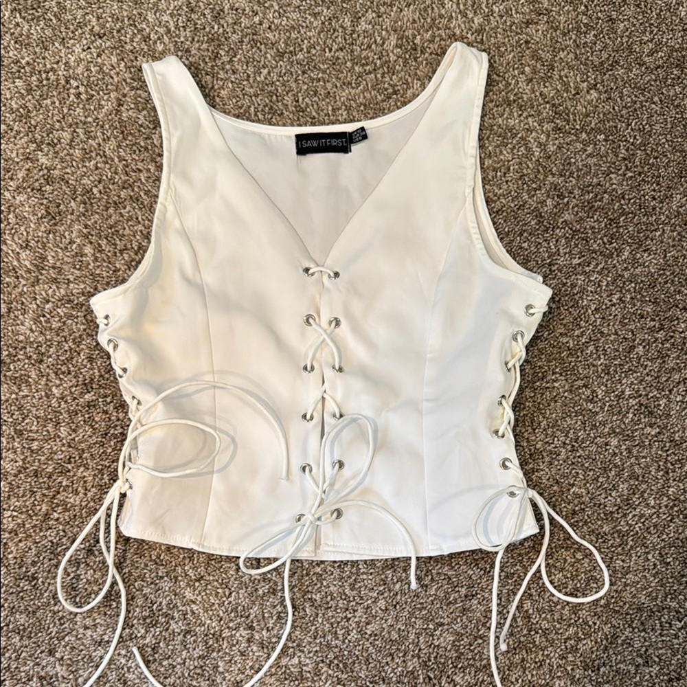 White Lace-Up Corset Top